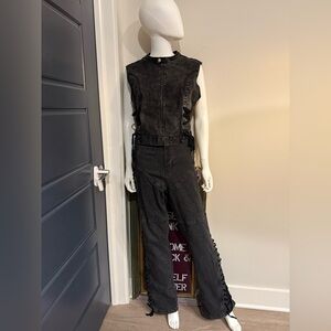 Fashion Nova Charcoal Sleeveless Denim Pant Set